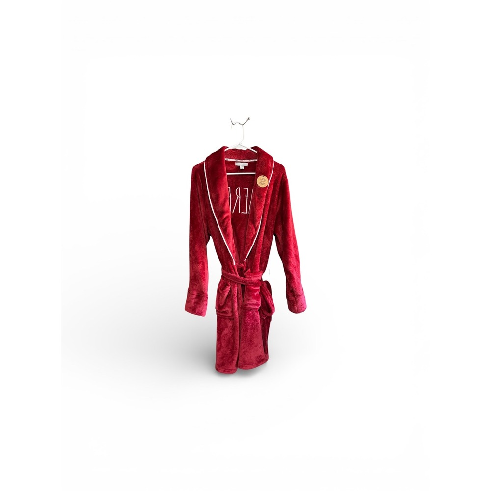Rae Dunn Relax Plush Robe Red Fleece Shawl Collar Loungewear XL